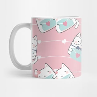 Cute Kawaii Cats with Hearts Mug